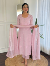 PINK  COLOURED  WOMEN'S PURE COTTON  KURTA  WITH PANT DUPATTA  SET